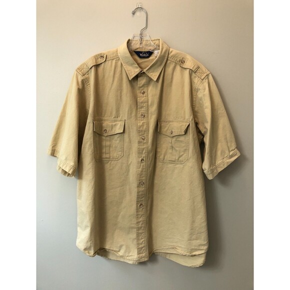 Woolrich Men's Size XL Heavyweight Tan Khaki Short Sleeve Button Up Shirt - Picture 2 of 7